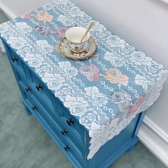 Lace Table Runner White Dresser Scarf Doily Dining Linen Hollow 14.9"x35.43" - Picture 4 of 5